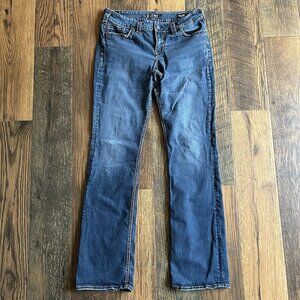 Silver Suki Women's Blue Mid-Rise Slim Fit Flare Jeans